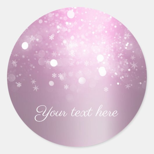 Winter Wonderland Roze Zilver Glitterende Lichtjes Ronde Sticker (Voorkant)