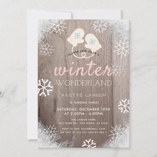 Winter Wonderland Rustic Girl Verjaardag Uitnodigi Kaart (Voorkant)