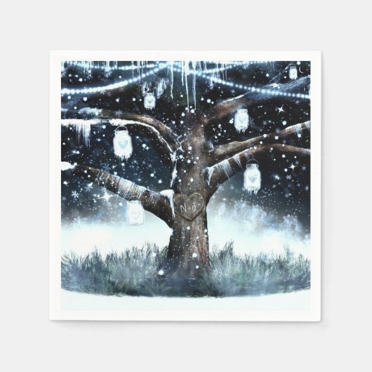 Winter Wonderland Rustic Tree Lights Mason Jars Servet (Voorkant)