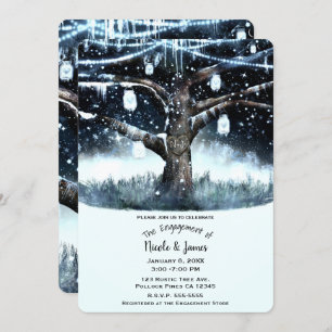 Winter Wonderland Rustic Tree Lights Verloving Kaart