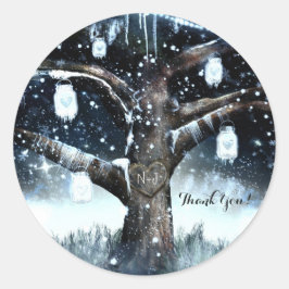 Winter Wonderland Rustieke Boomlichten Metselpotte Ronde Sticker