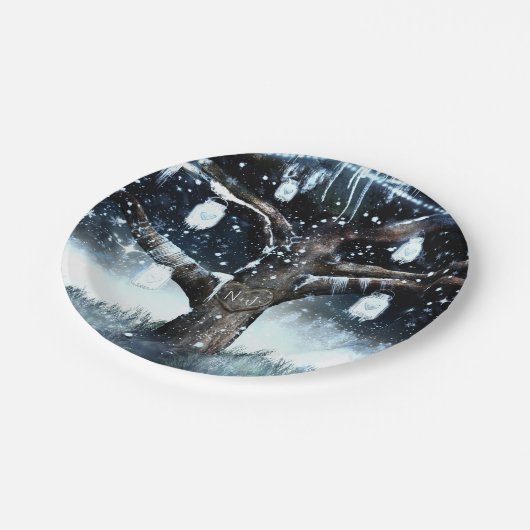 Winter Wonderland Rustieke Boomlichten Metselwerkp Papieren Bordje (Gekanteld)