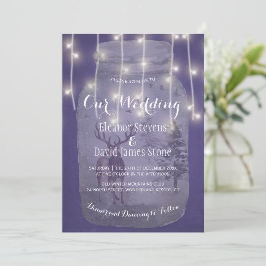 Winter Wonderland Rustieke Mason Jar Lichten Bruil Kaart (Staand voorkant)