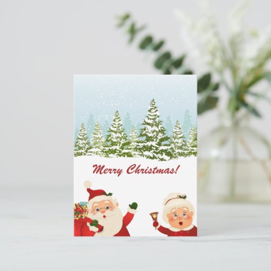 Winter Wonderland Santa en Mrs Claus Kerstmis Briefkaart (Staand voorkant)