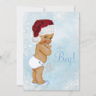 Winter Wonderland Santa Hat Ethnic Boy Baby shower Kaart