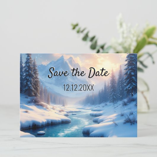 Winter Wonderland Save the Date Aankondiging (Staand voorkant)