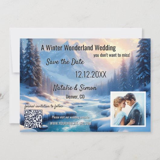 Winter Wonderland Save the Date Aankondiging (Achterkant)