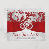 Winter Wonderland Save the Date Briefkaart - Rood (Voorkant / Achterkant)