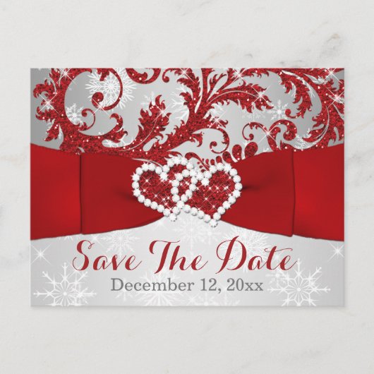 Winter Wonderland Save the Date Briefkaart - Rood (Voorkant)