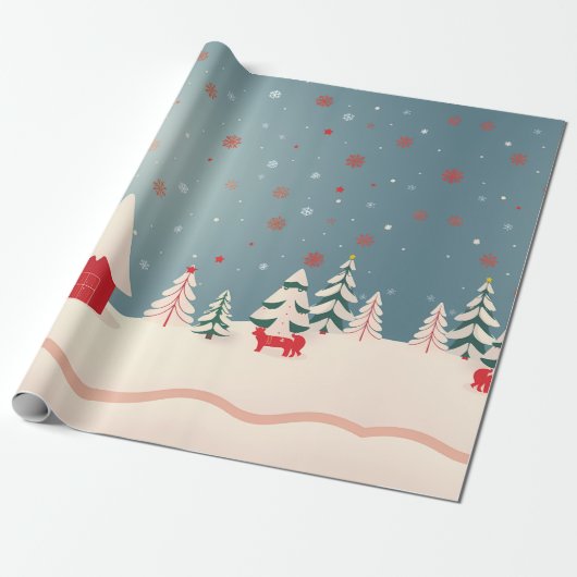 Winter Wonderland Scene Cadeaupapier (Uitgerold)