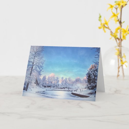 Winter Wonderland Scene Kerst Kaart (Gele Bloem)
