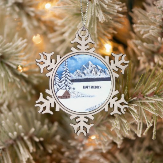 Winter Wonderland Scene Tin Sneeuwvlok Ornament (Boom)