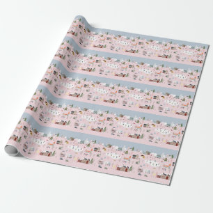 Winter wonderland: schattig dorpspatroon cadeaupapier