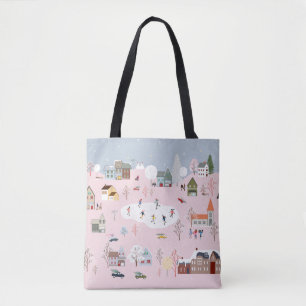 Winter wonderland: schattig dorpspatroon tote bag