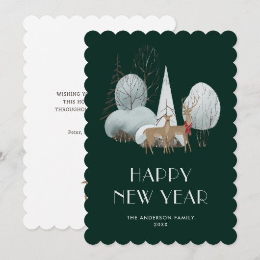 Winter Wonderland Schattige Groen Gelukkig Nieuwja Feestdagenkaart (Voorkant / Achterkant)