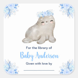 Winter Wonderland Seal Baby shower Bookplate Vierkante Sticker