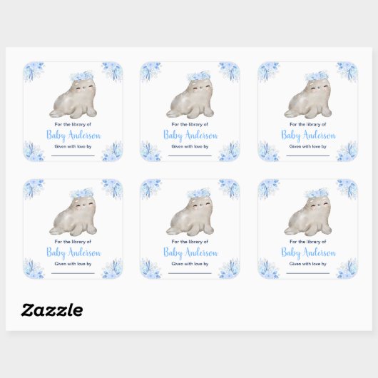 Winter Wonderland Seal Baby shower Bookplate Vierkante Sticker (Vel)
