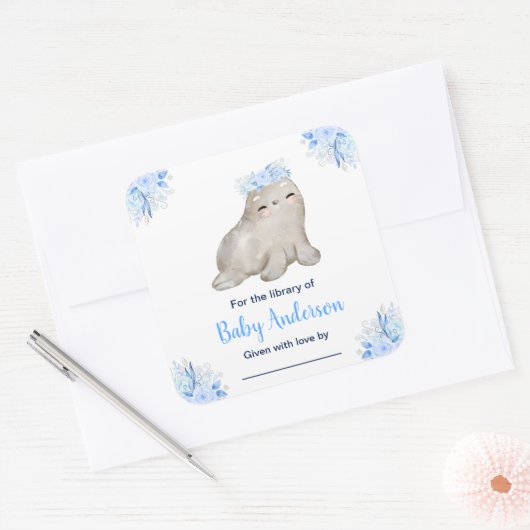 Winter Wonderland Seal Baby shower Bookplate Vierkante Sticker (Envelop)