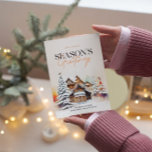 Winter Wonderland Seizoen Groeten Vakantie Kaart<br><div class="desc">Dit kaartontwerp is gevuld met kleur en het vrolijke winterwonderland met besneeuwde bomen en een  huis herenhuis. Winter Rode Robin vogels. Elegant  script en strenge typografie Season's Greetings. Aangepaste typografie.</div>