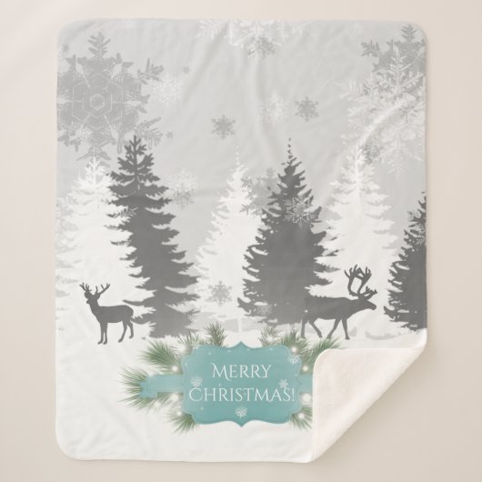 Winter Wonderland Sherpa Blanket - Blauwgroen Deken (Voorkant)