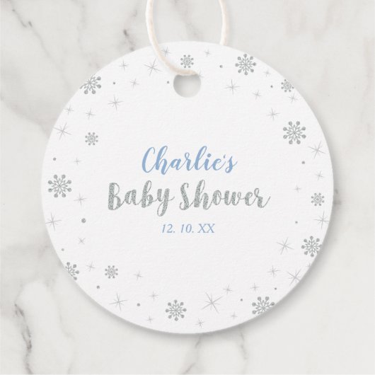 Winter Wonderland Silver & Blue Boy Baby shower Bedankjes Labels (Achterkant)