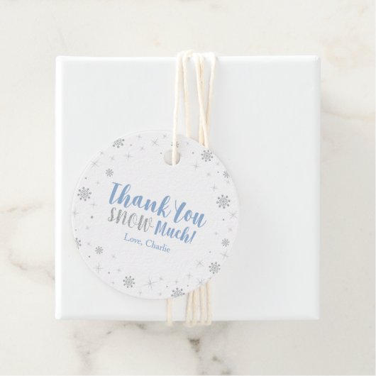Winter Wonderland Silver & Blue Boy Baby shower Bedankjes Labels (In situ)