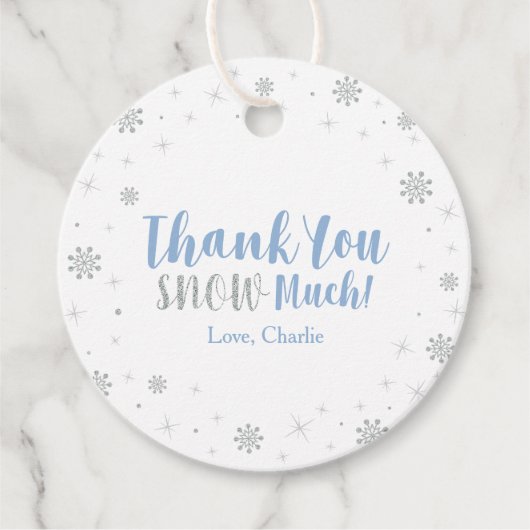 Winter Wonderland Silver & Blue Boy Baby shower Bedankjes Labels (Voorkant)