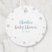 Winter Wonderland Silver & Blue Boy Baby shower Fa Bedankjes Labels (Achterkant)