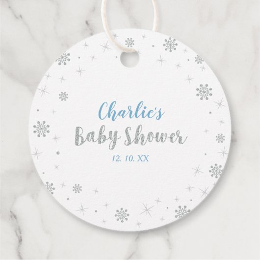 Winter Wonderland Silver & Blue Boy Baby shower Fa Bedankjes Labels (Achterkant)