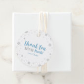Winter Wonderland Silver & Blue Boy Baby shower Fa Bedankjes Labels (In situ)