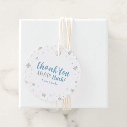 Winter Wonderland Silver & Blue Boy Baby shower Fa Bedankjes Labels (In situ)