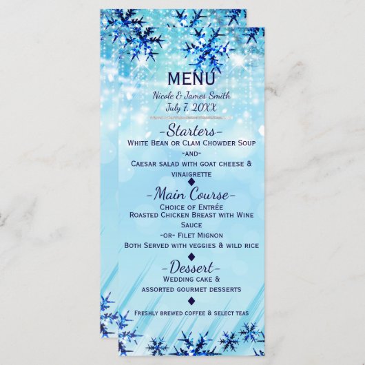 Winter Wonderland Silver & Blue Menu Kaart (Voorkant / Achterkant)