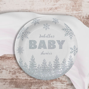 Winter Wonderland Silver Glitter Baby shower Papieren Bordje