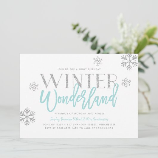 Winter Wonderland Silver Glitter Blue Birthday Kaart (Staand voorkant)