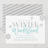 Winter Wonderland Silver Glitter Blue Birthday Kaart (Voorkant / Achterkant)