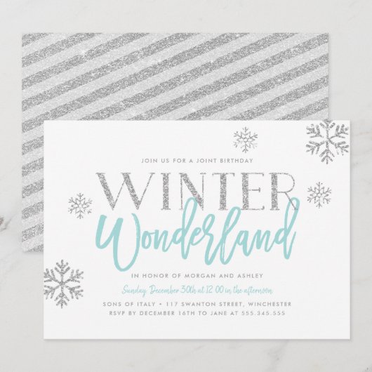 Winter Wonderland Silver Glitter Blue Birthday Kaart (Voorkant / Achterkant)