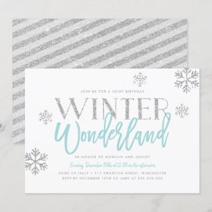 Winter Wonderland Silver Glitter Blue Birthday Kaart