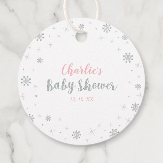 Winter Wonderland Silver & Pink Girl Baby shower Bedankjes Labels (Achterkant)