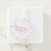Winter Wonderland Silver & Pink Girl Baby shower Bedankjes Labels (In situ)