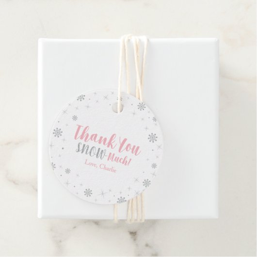 Winter Wonderland Silver & Pink Girl Baby shower Bedankjes Labels (In situ)