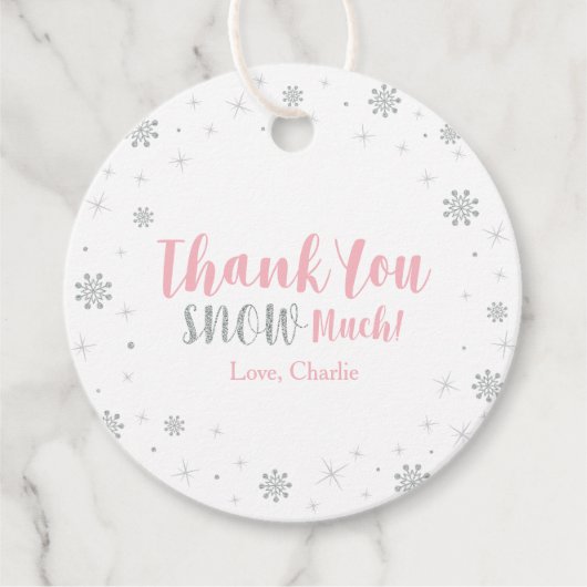 Winter Wonderland Silver & Pink Girl Baby shower Bedankjes Labels (Voorkant)