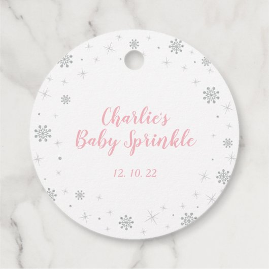 Winter Wonderland Silver & Pink Girl Baby Sprinkle Bedankjes Labels (Achterkant)
