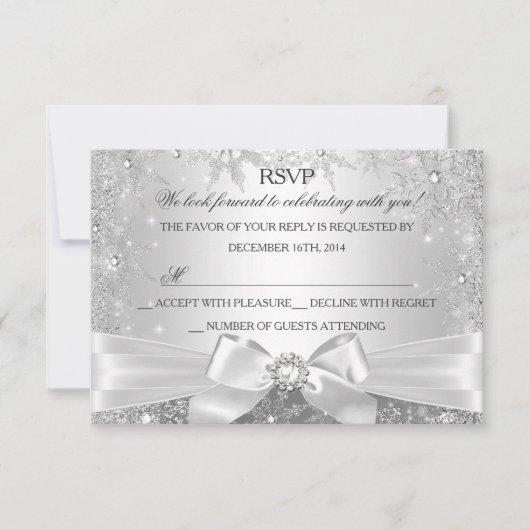 Winter Wonderland Silver RSVP Kaartje (Voorkant)