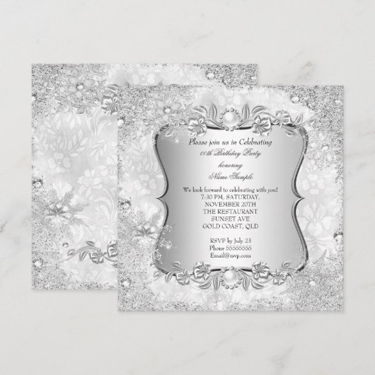 Winter Wonderland Silver Snowflake Birthday Kaart (Voorkant / Achterkant)