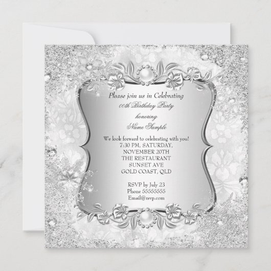 Winter Wonderland Silver Snowflake Birthday Kaart (Voorkant)