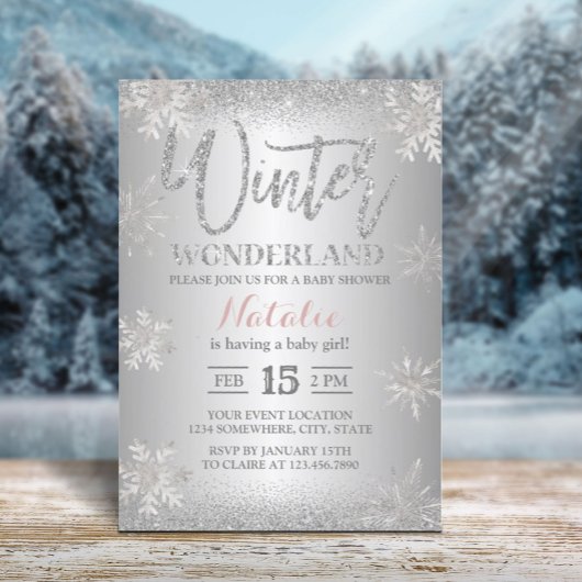 Winter Wonderland Silver Snowflakes Baby shower Kaart