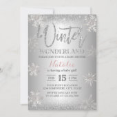 Winter Wonderland Silver Snowflakes Baby shower Kaart (Voorkant)