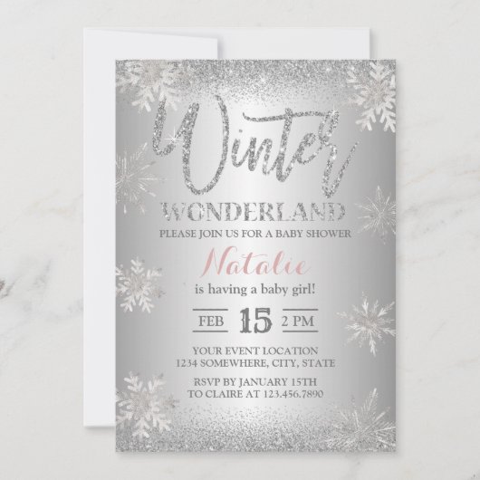 Winter Wonderland Silver Snowflakes Baby shower Kaart (Voorkant)