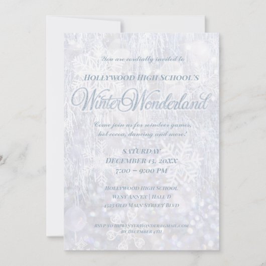 Winter Wonderland Silver Sparkle Party Invitation Kaart (Voorkant)