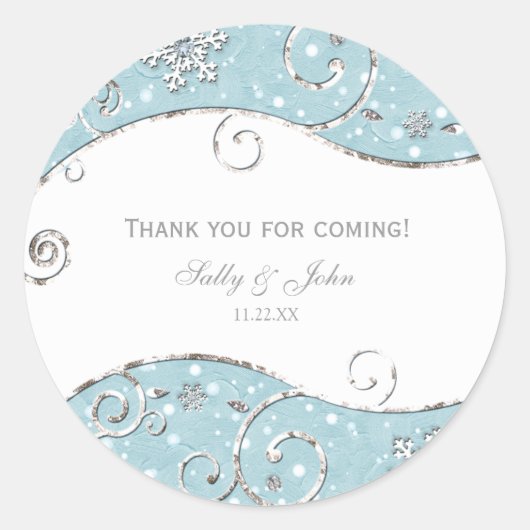 Winter Wonderland Silver Swirls Blue Sticker Label (Voorkant)